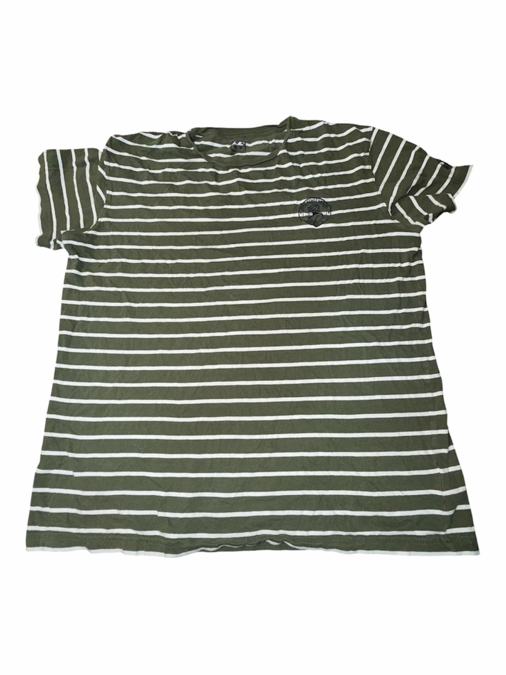 66°North Striped T-Shirt L Olive Green White Organic Cotton Iceland